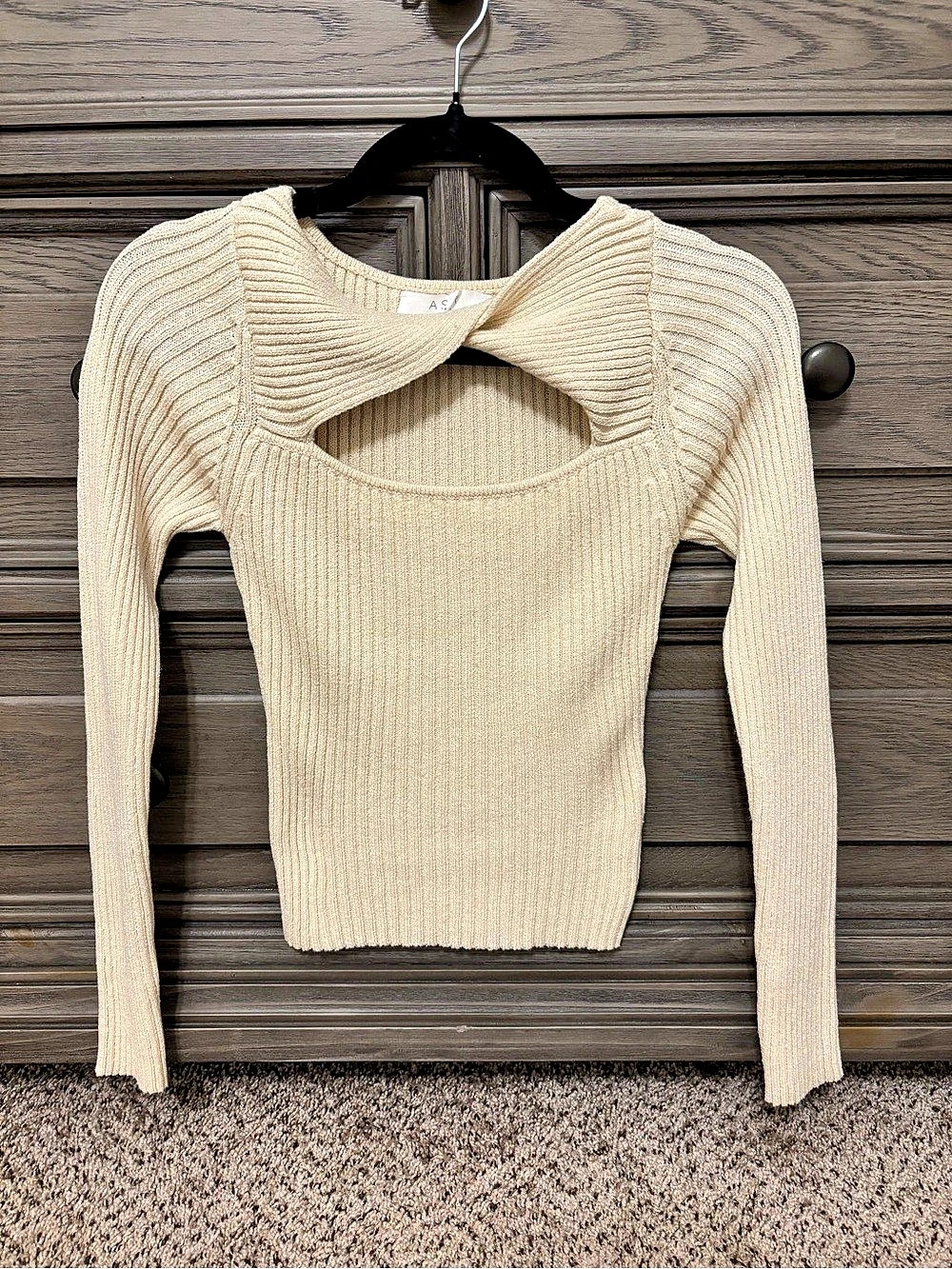 ASOS Ribbed Cutout Sweater in Beige Size XS Like New